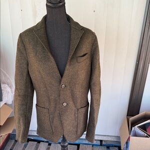 HARRIS WHARF LONDON WOMENS 46 100%VINGIN WOOL BLAZER Made Italy Green Olives